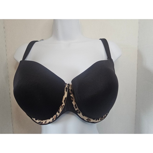 Cacique Smooth Boost Black Leopard Trim Full Coverage Underwire Bra 40F - Picture 1 of 7